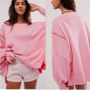 Pink Oversized Distressed Camden Sweatshirt Women's Casual Long Sleeve